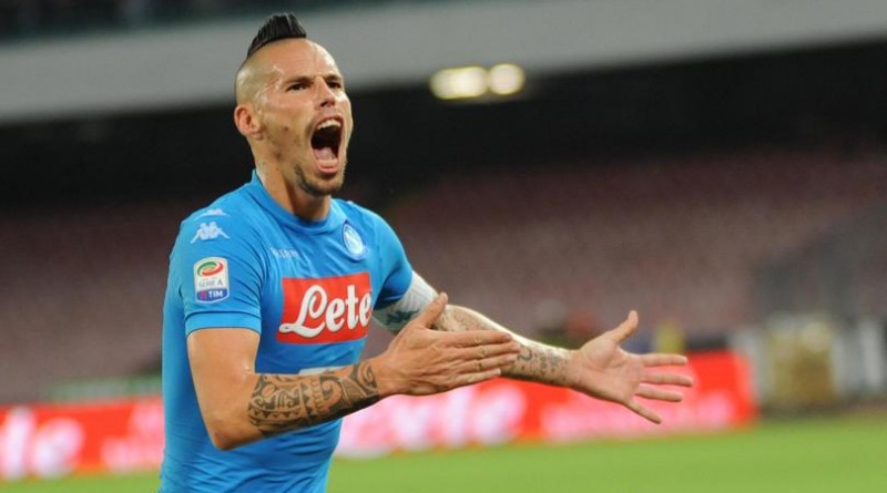 Napoli's Marek Hamsik jubilates after scoring the goal during the Italian Serie A soccer match SSC Napoli vs AC Chievo Verona at San Paolo stadium in Naples, Italy, 24 September 2016.
ANSA/CESARE ABBATE