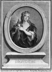 XIR382415 Adrienne Lecouvreur (1692-1730) engraved by Pierre Drevet (engraving)  by Coypel, Charles Antoine (1694-1752) (after); Musee de la Ville de Paris, Musee Carnavalet, Paris, France; (add. info.: Adrienne Lecouvreur (1692-1730) with Michel Baron she helped change traditional acting techniques of the French stage to simpler, more natural style); Giraudon; French, out of copyright