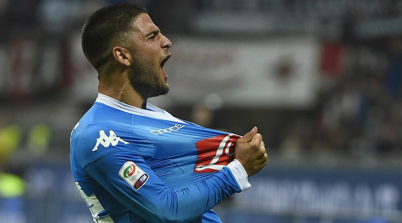 Napoli's Italian midfielder Lorenzo Insigne celebrates after scoring his second goal during the Italian Serie A football match between AC Milan and Napoli at San Siro Stadium in Milan on October 4,  2015. AFP PHOTO / OLIVIER MORIN        (Photo credit should read OLIVIER MORIN/AFP/Getty Images)